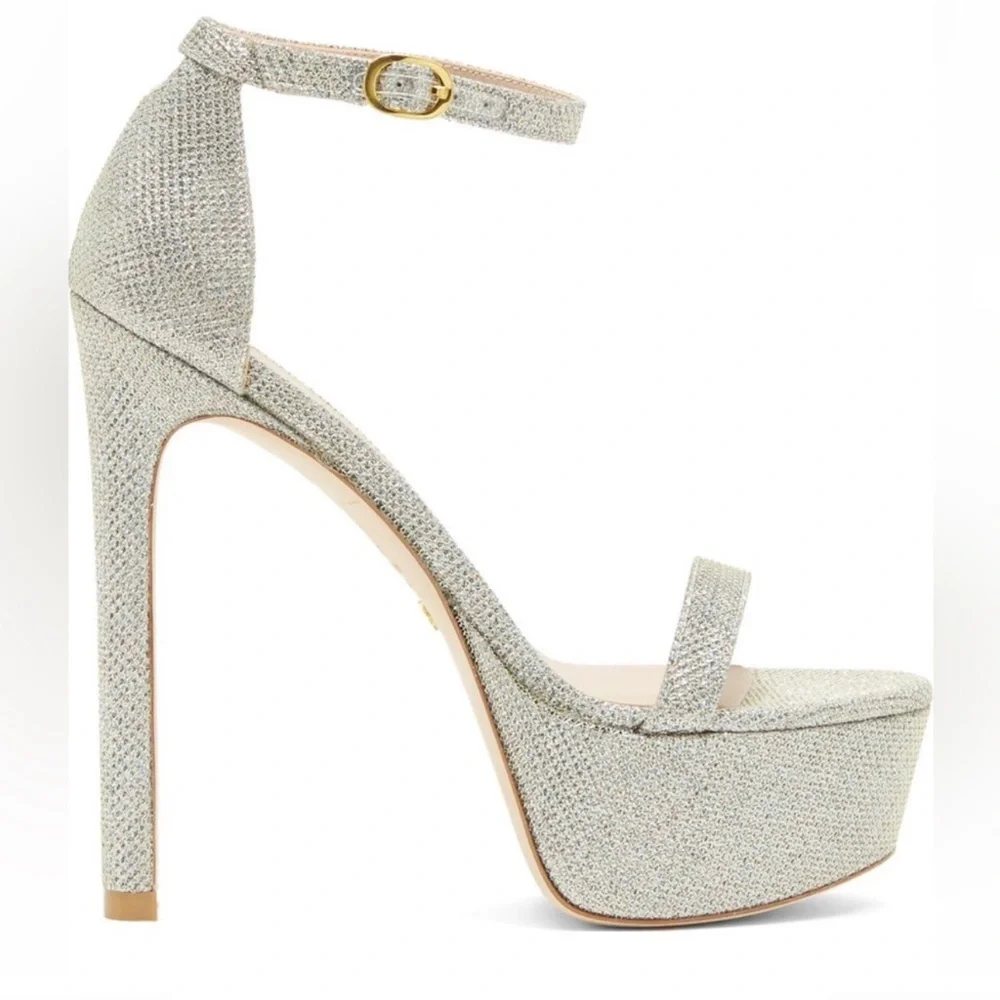 Stuart Weitzman Nudist Hollywood Platform Heel Silver Size 9.5 NWT Luxe Stiletto